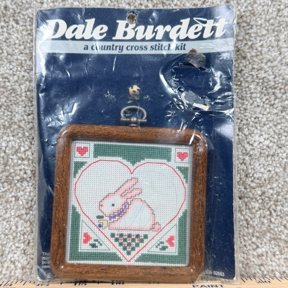 Vintage 1987 Dale Burdett Spring Bunny Country Cross Stitch Kit Miniature Frame